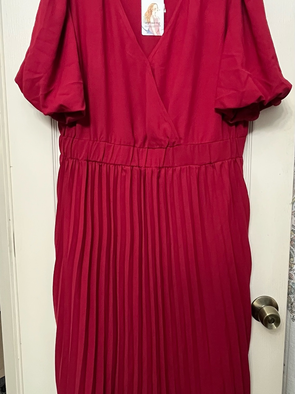 PrettyGarden Red Pleated Midi Dress